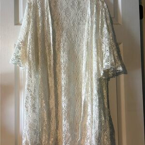 BloomChic White Floral See Through Cardigan with 3/4 Ruffle Sleeve Size 1X